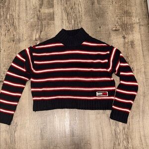 Tommy Hilfiger Black and Red Striped Sweater